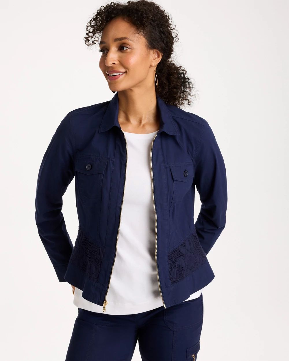 Poplin Cotton Lace Peplum Jacket | Chico's